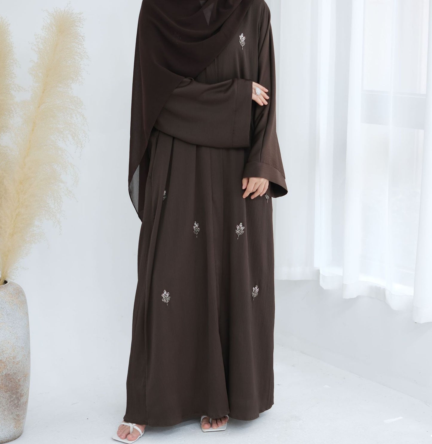 HS6624 Abaya Cardigan with Beaded Lace-up
