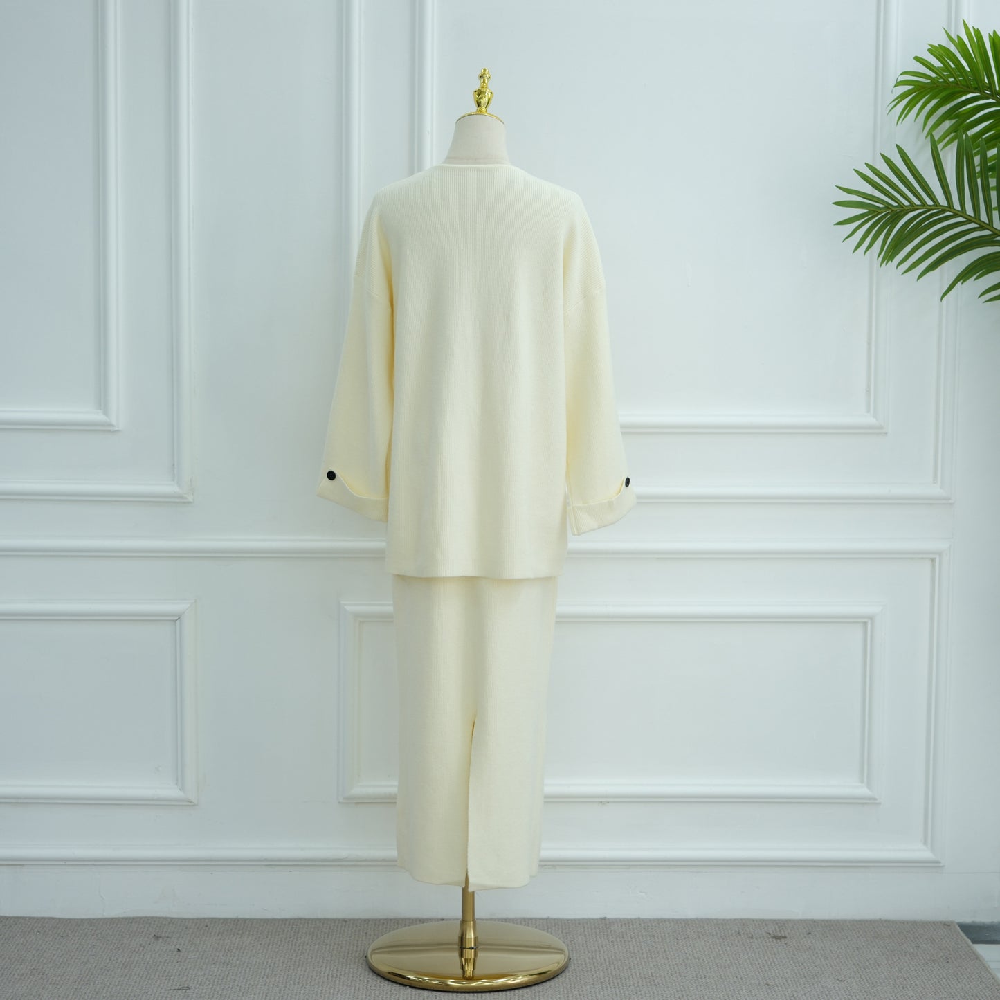 HS6597 Autumn and winter thickened knitted suit solid color two-piece suit (excluding headscarf) top + skirt
