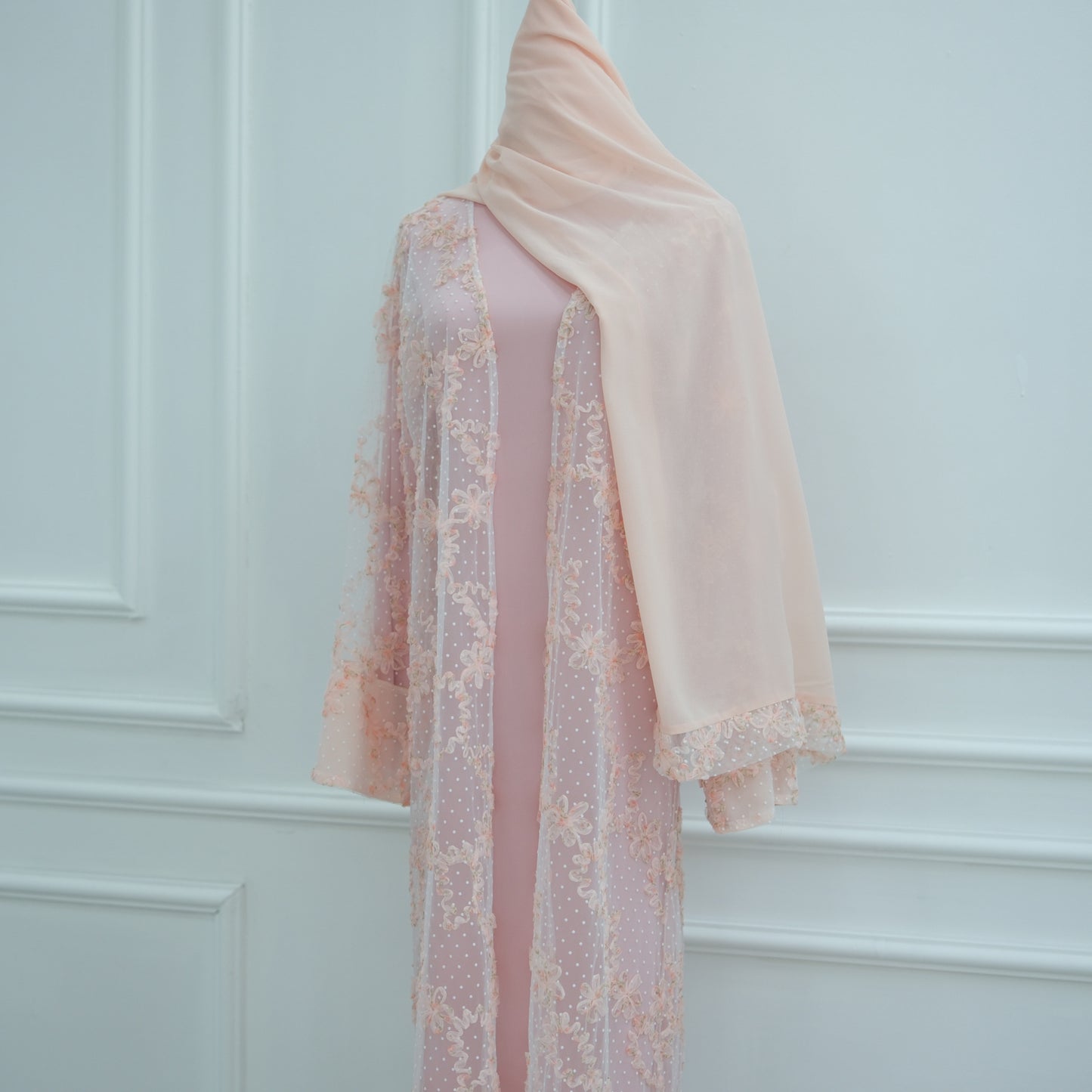 HS6622 3D flower mesh cardigan (optional headscarf and inner layer)