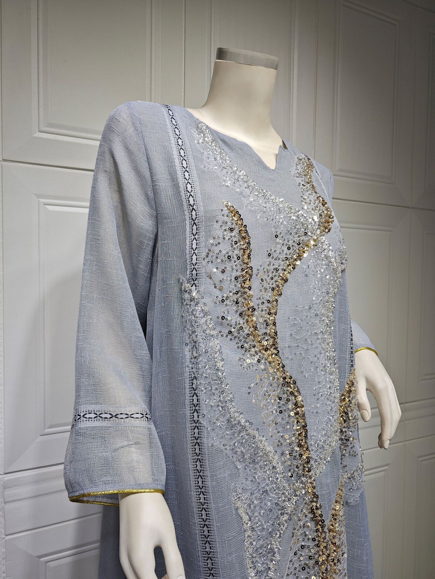 HS6637  Mesh Sequined Embroidered Long Dress