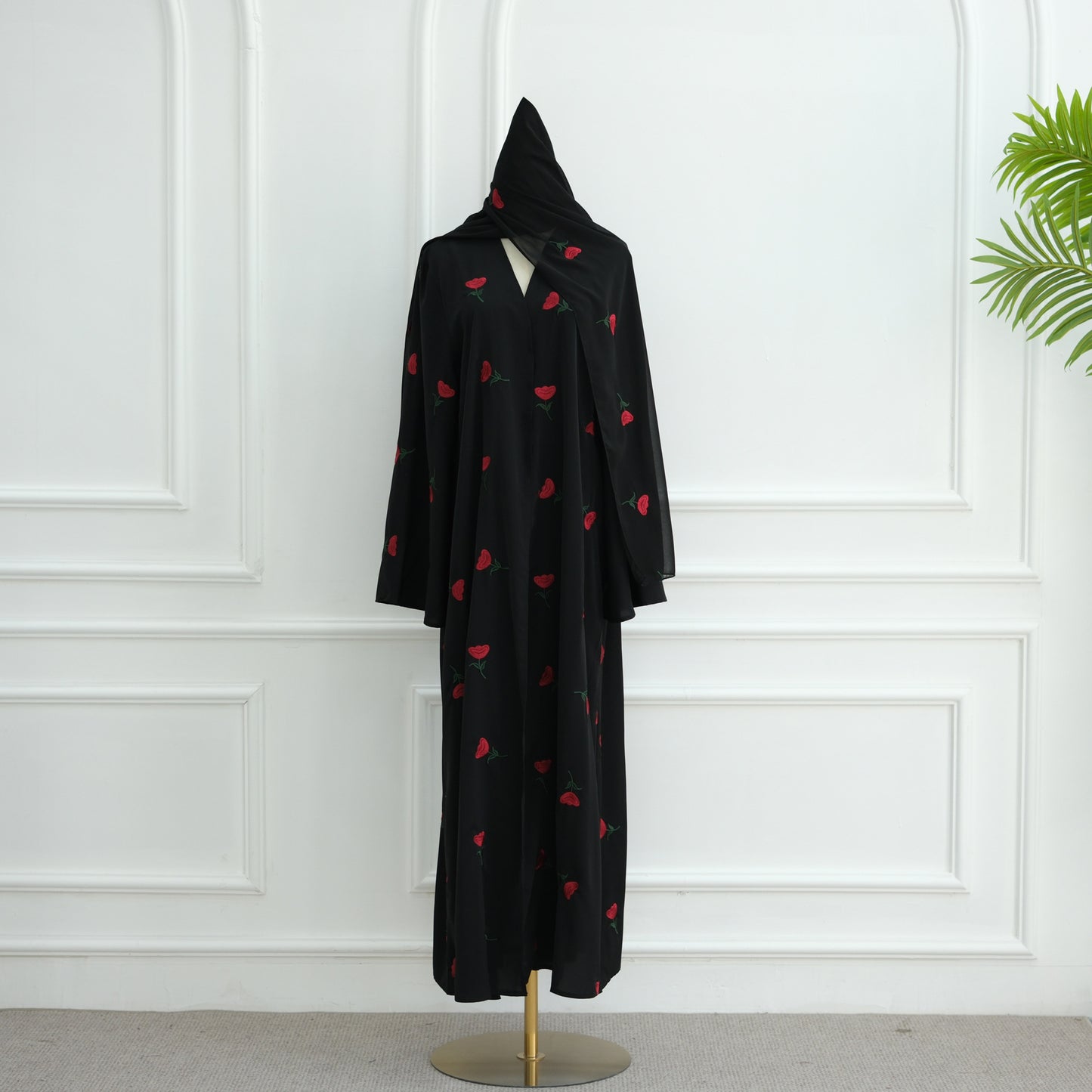 HS6631 Long cardigan with floral embroidery (headscarf optional)