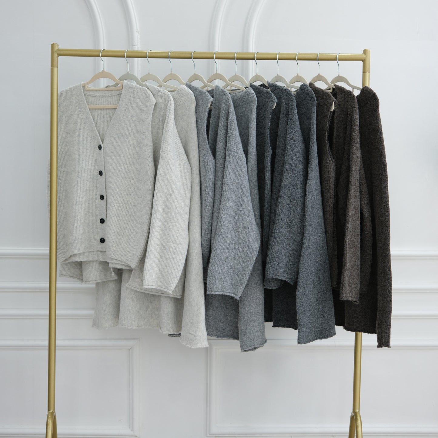 HS6596 Autumn and winter thickened knitted three-piece suit (excluding headscarf) vest + cardigan + skirt