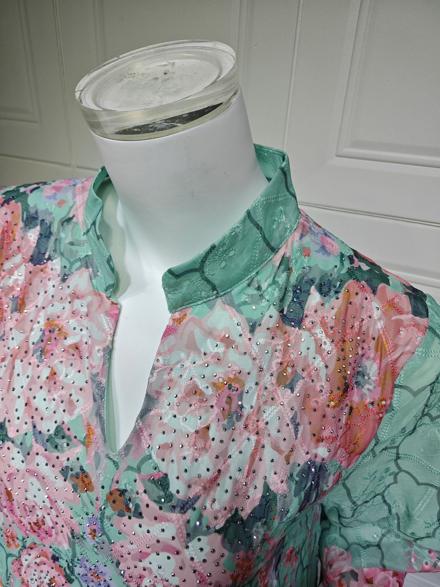 HS6636 Floral Print Embroidered Long Dress