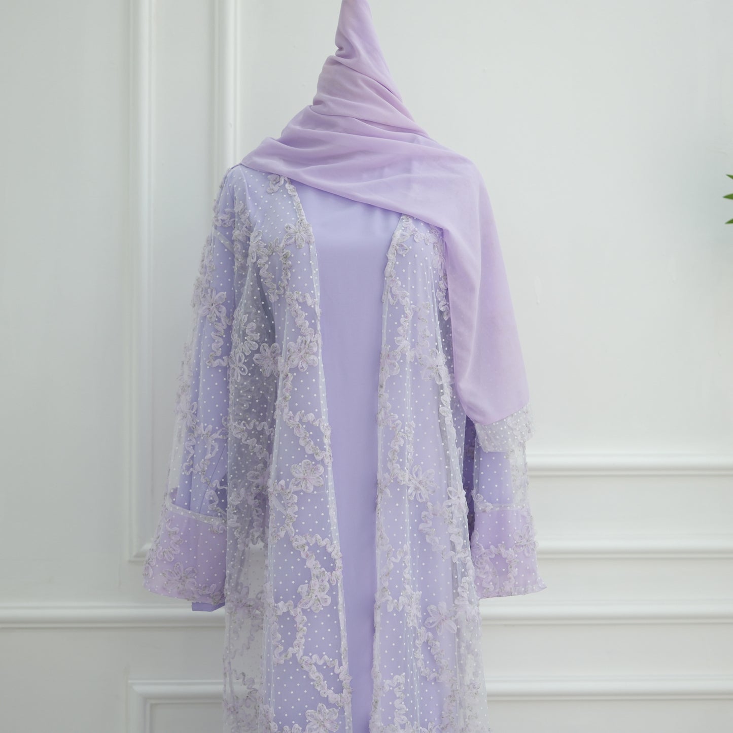 HS6622 3D flower mesh cardigan (optional headscarf and inner layer)