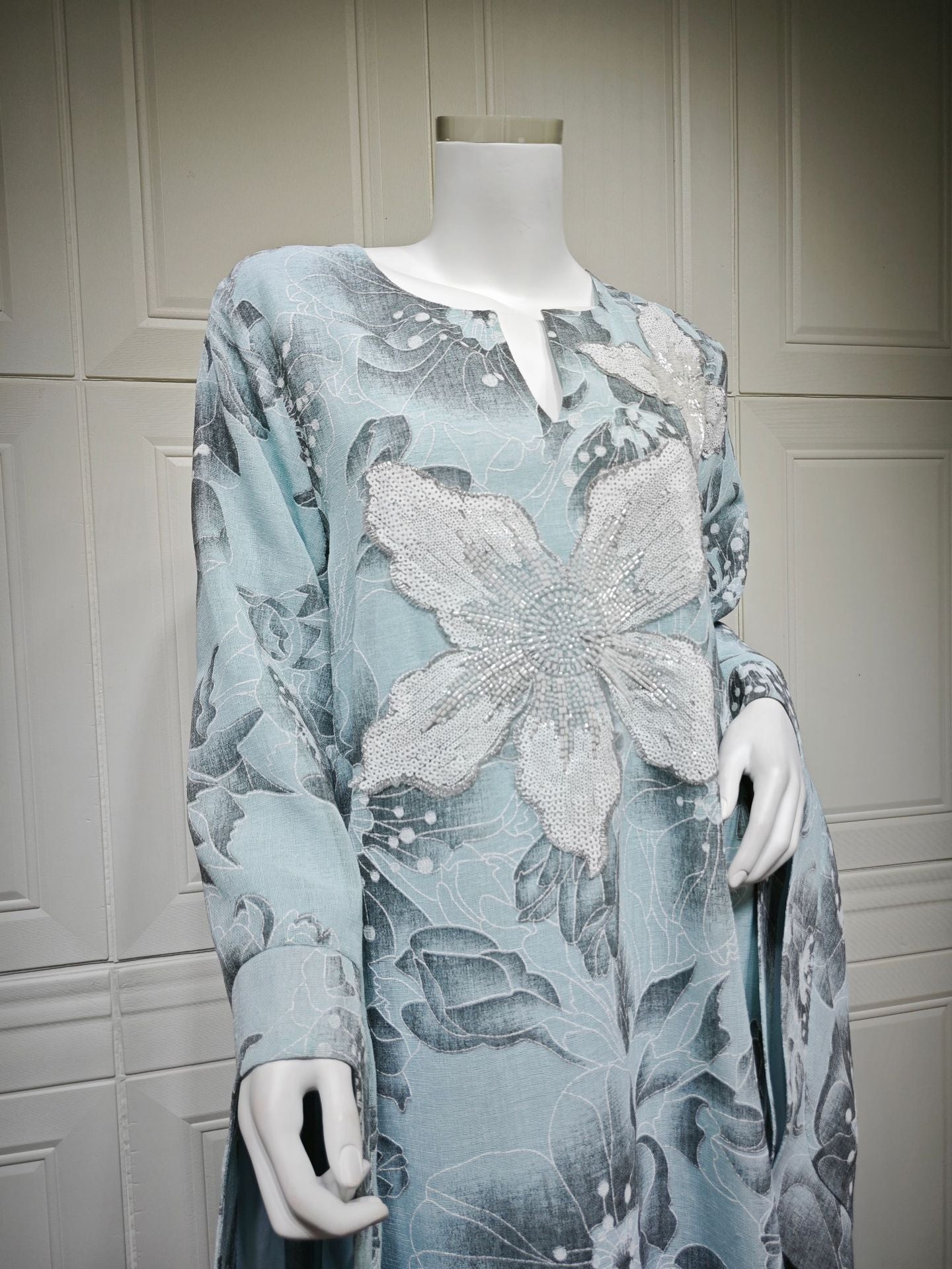 HS6639 Floral Appliqué Embroidered Long Dress