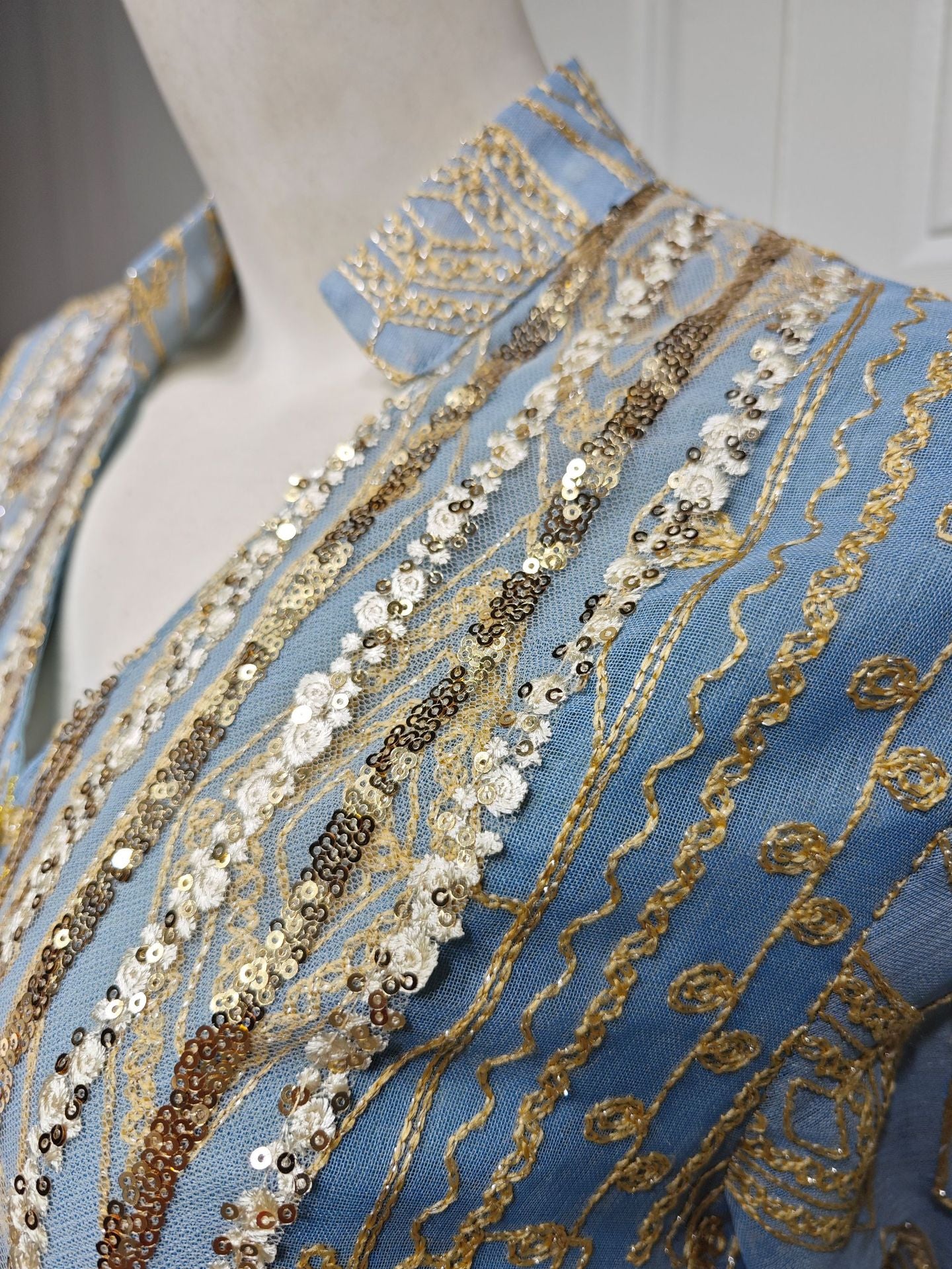 HS6662 Mesh embroidery sequin patchwork long-sleeved dress, loose robe style