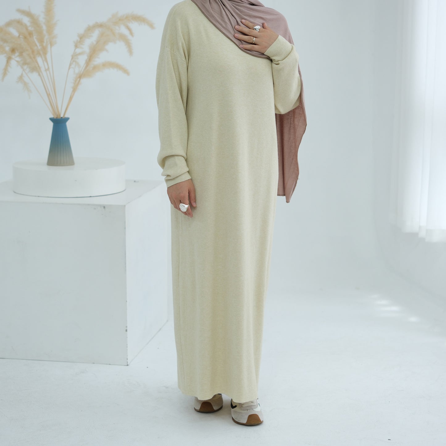 HS6598 Autumn and Winter Knitted Dress, Long Solid Color (headscarf Not Included)