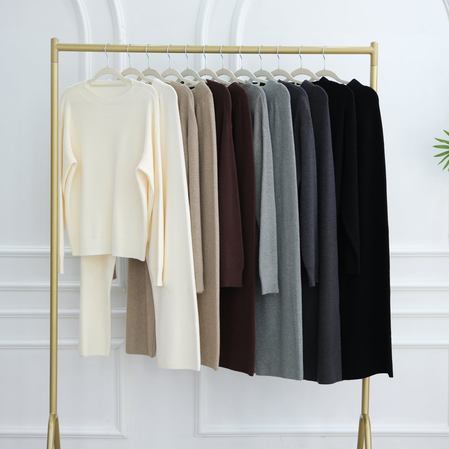 HS6595 Autumn and Winter Thickened Knitted Suit (Not Including Headscarf) | Simple Solid Color Two-Piece Suit