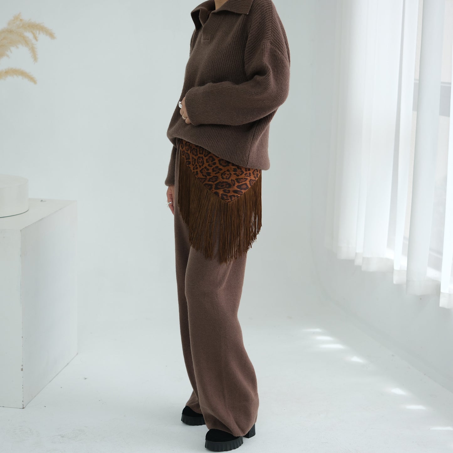 HS6594 Autumn and Winter Thickened Knitted Suit | Simple Solid Color Two-piece Suit