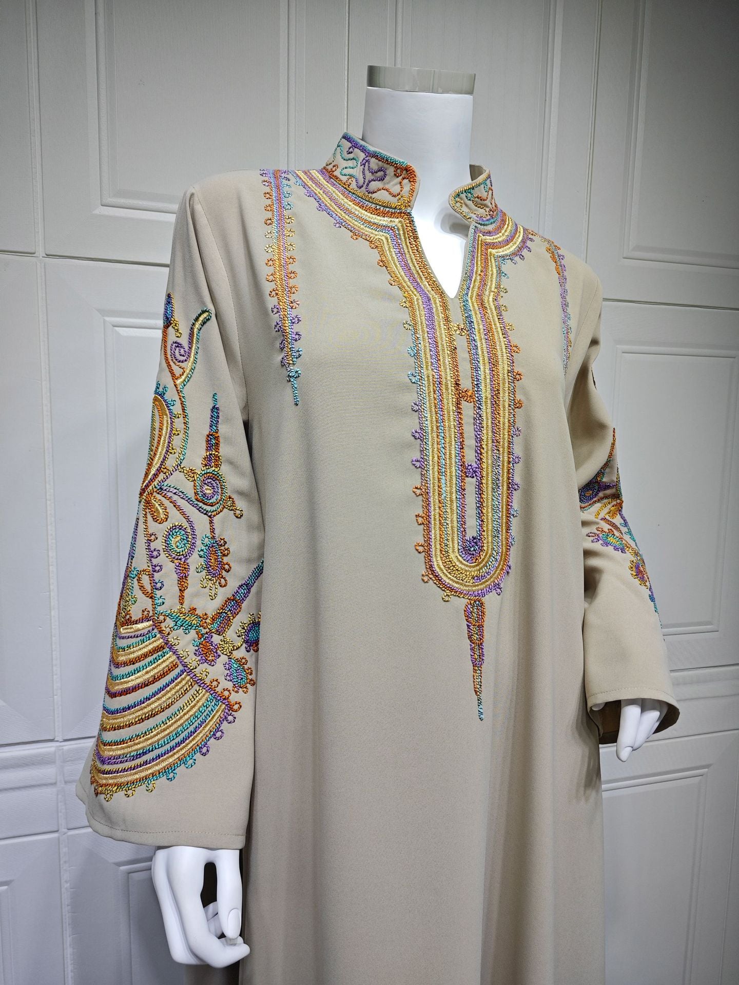 HS6661 Rope Embroidery Pullover Robe Dress, Long Sleeves, Loose Fit.