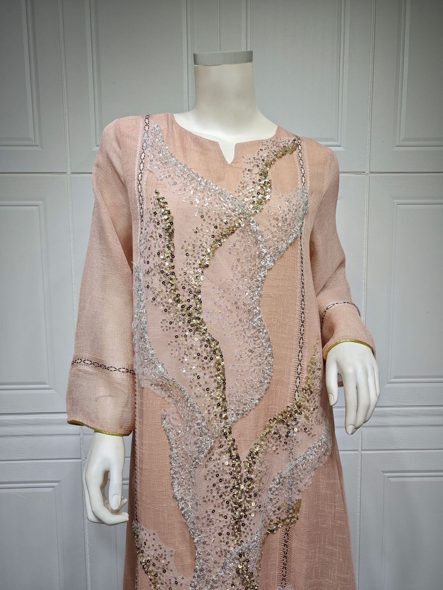 HS6637  Mesh Sequined Embroidered Long Dress