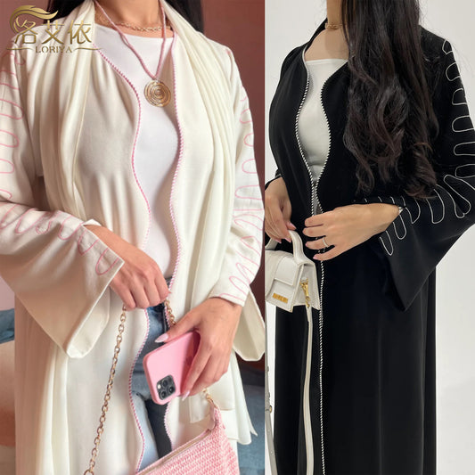 HS6582 Abaya Long Embroidered Wavy Edge Cardigan
