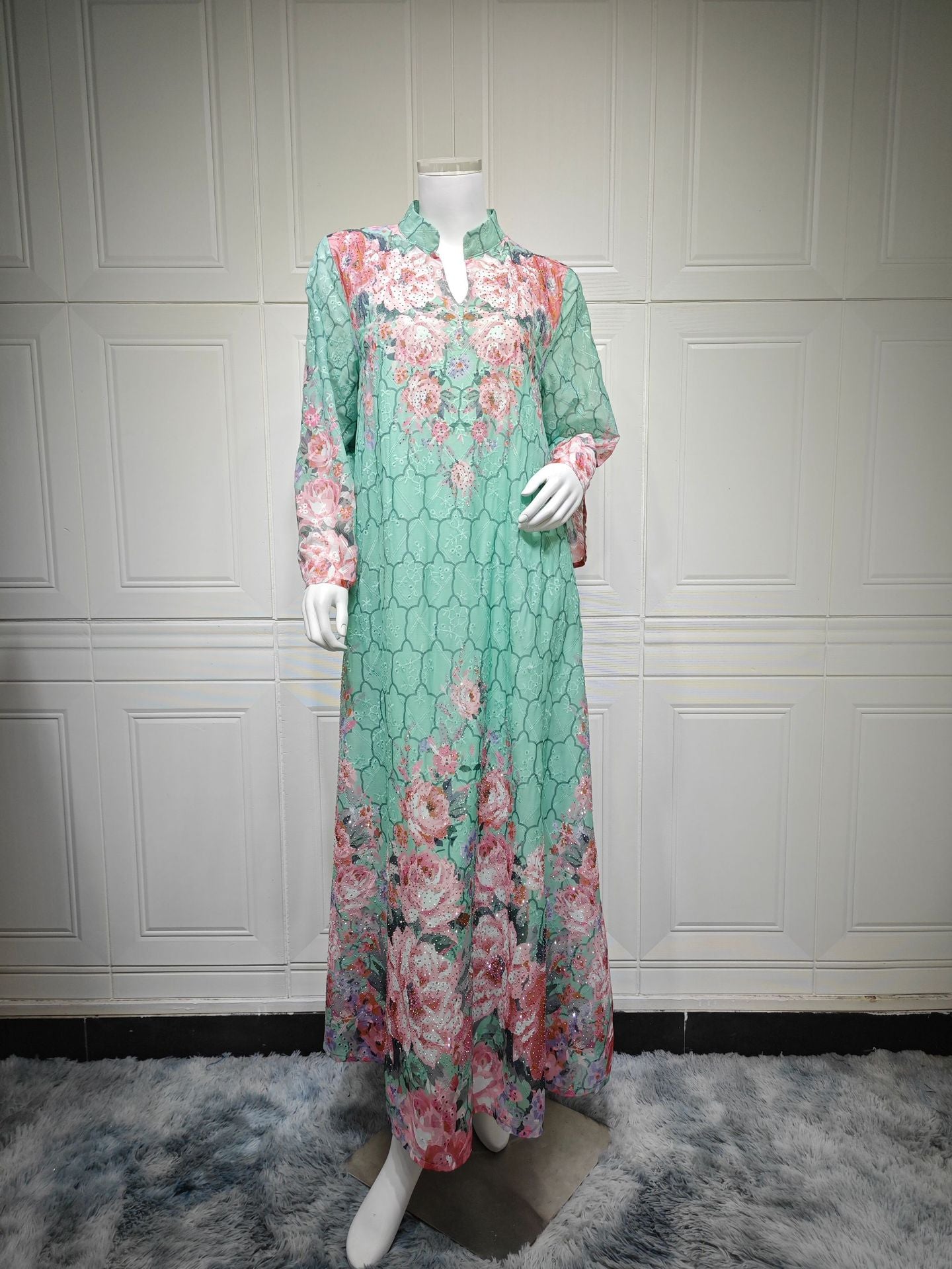 HS6636 Floral Print Embroidered Long Dress