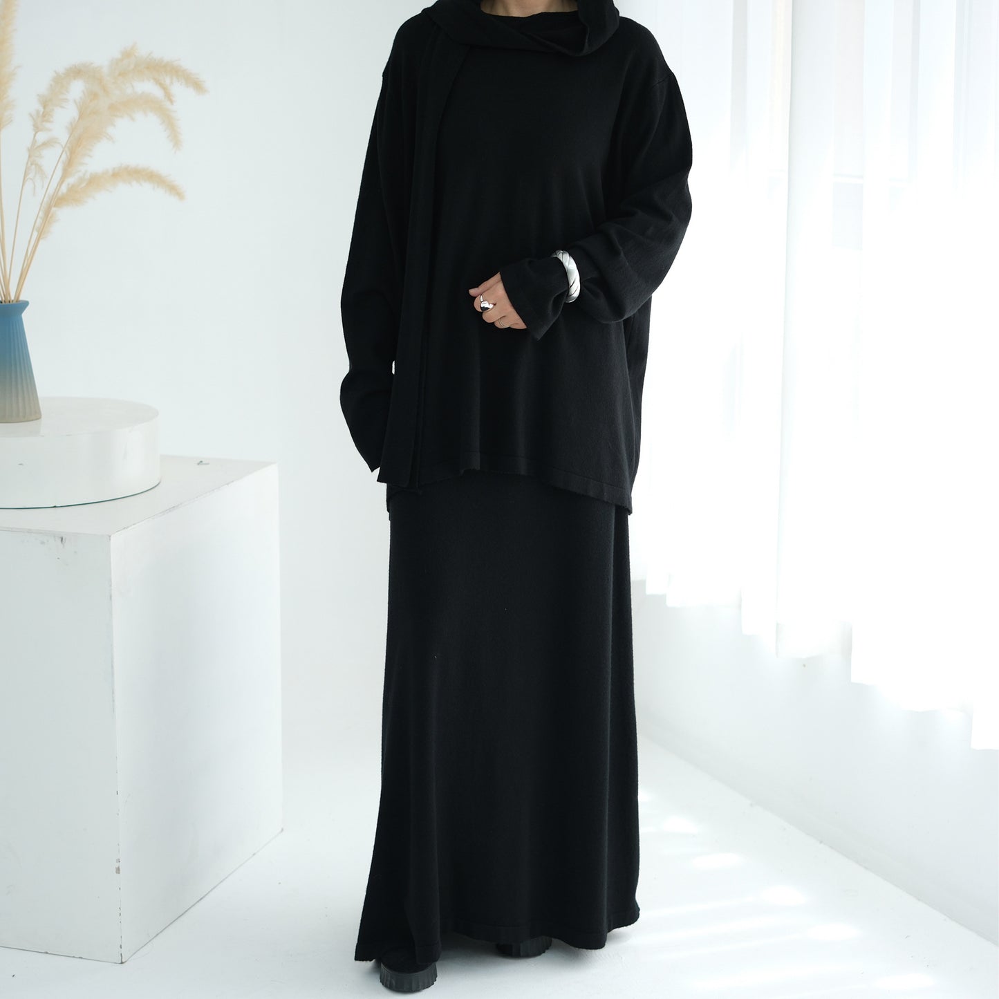 HS6609 Autumn and winter thickened knitted two-piece suit (excluding headscarf)