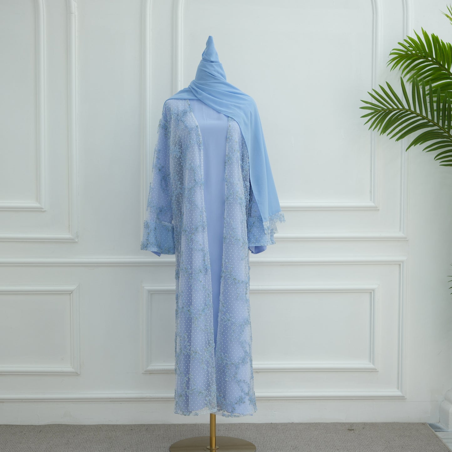 HS6622 3D flower mesh cardigan (optional headscarf and inner layer)