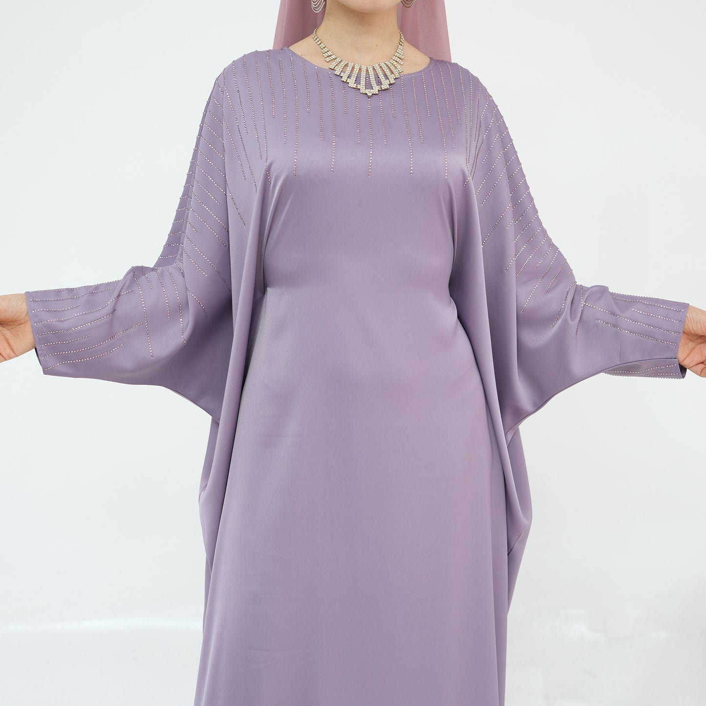 HS6610 Rhinestone-embellished long Abaya dress (headscarf not included)