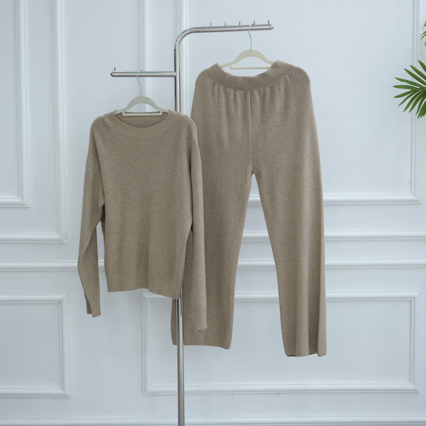 HS6595 Autumn and Winter Thickened Knitted Suit (Not Including Headscarf) | Simple Solid Color Two-Piece Suit