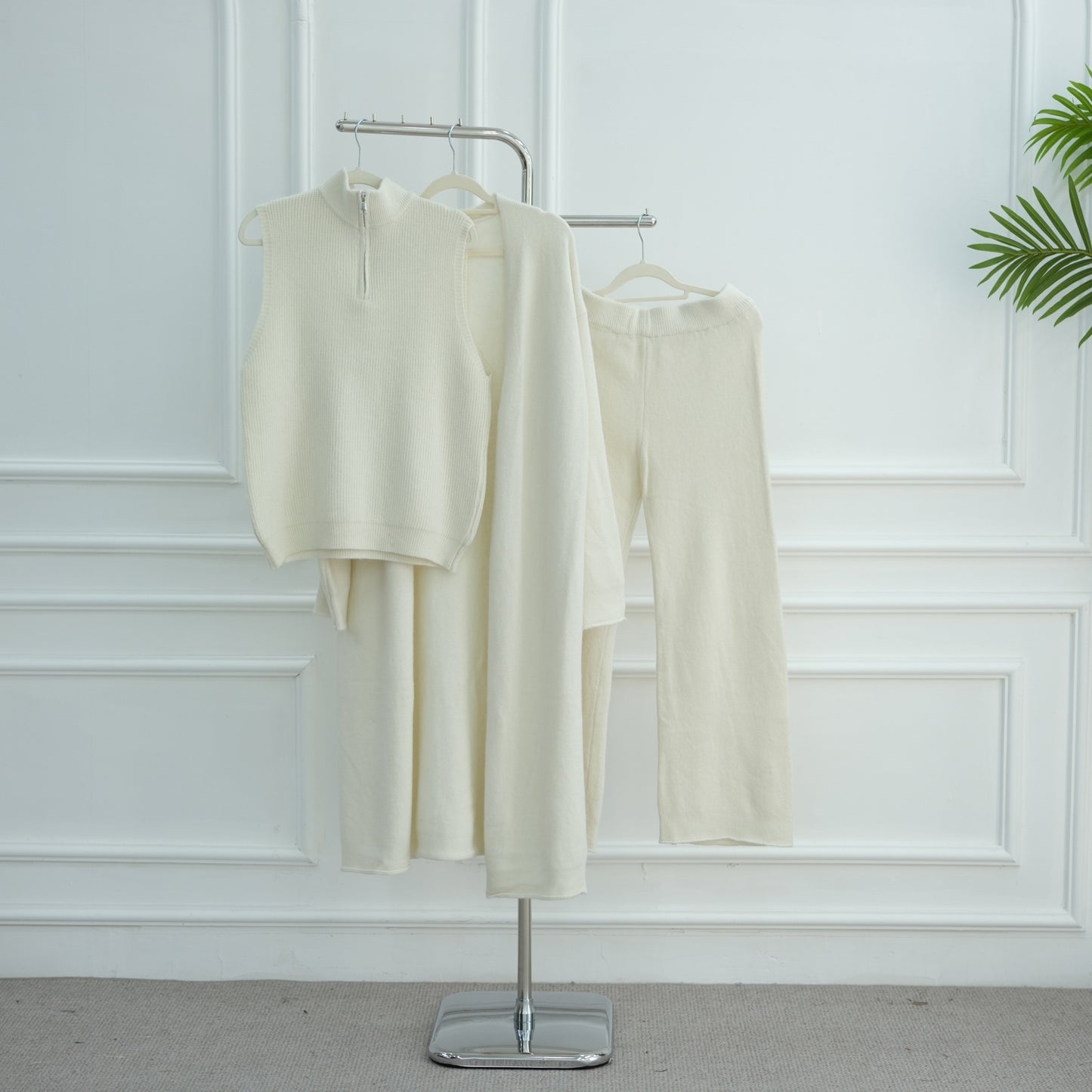 HS6603 Thickened knitted three-piece long coat set (with optional headscarf)