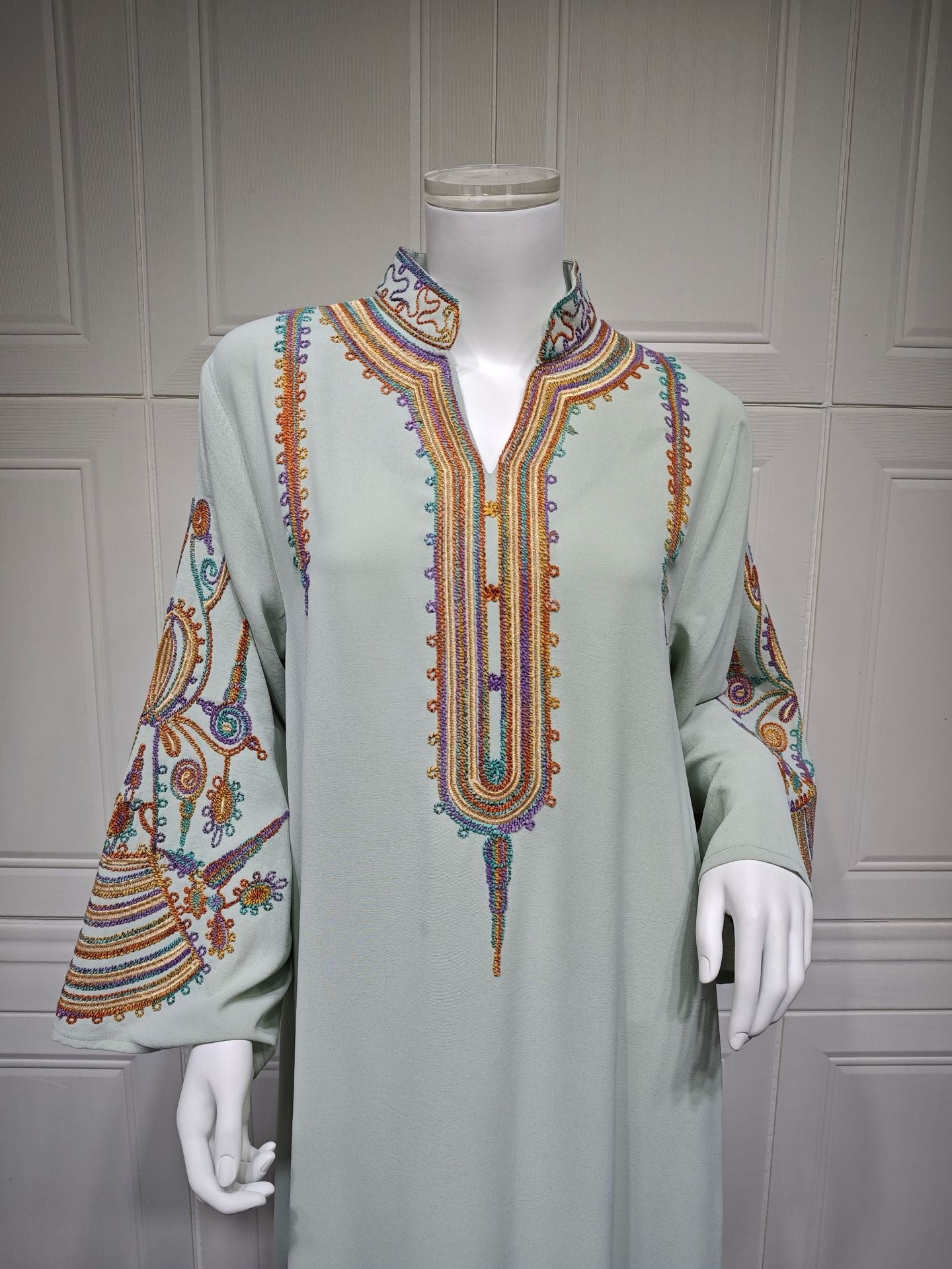 HS6661 Rope Embroidery Pullover Robe Dress, Long Sleeves, Loose Fit.