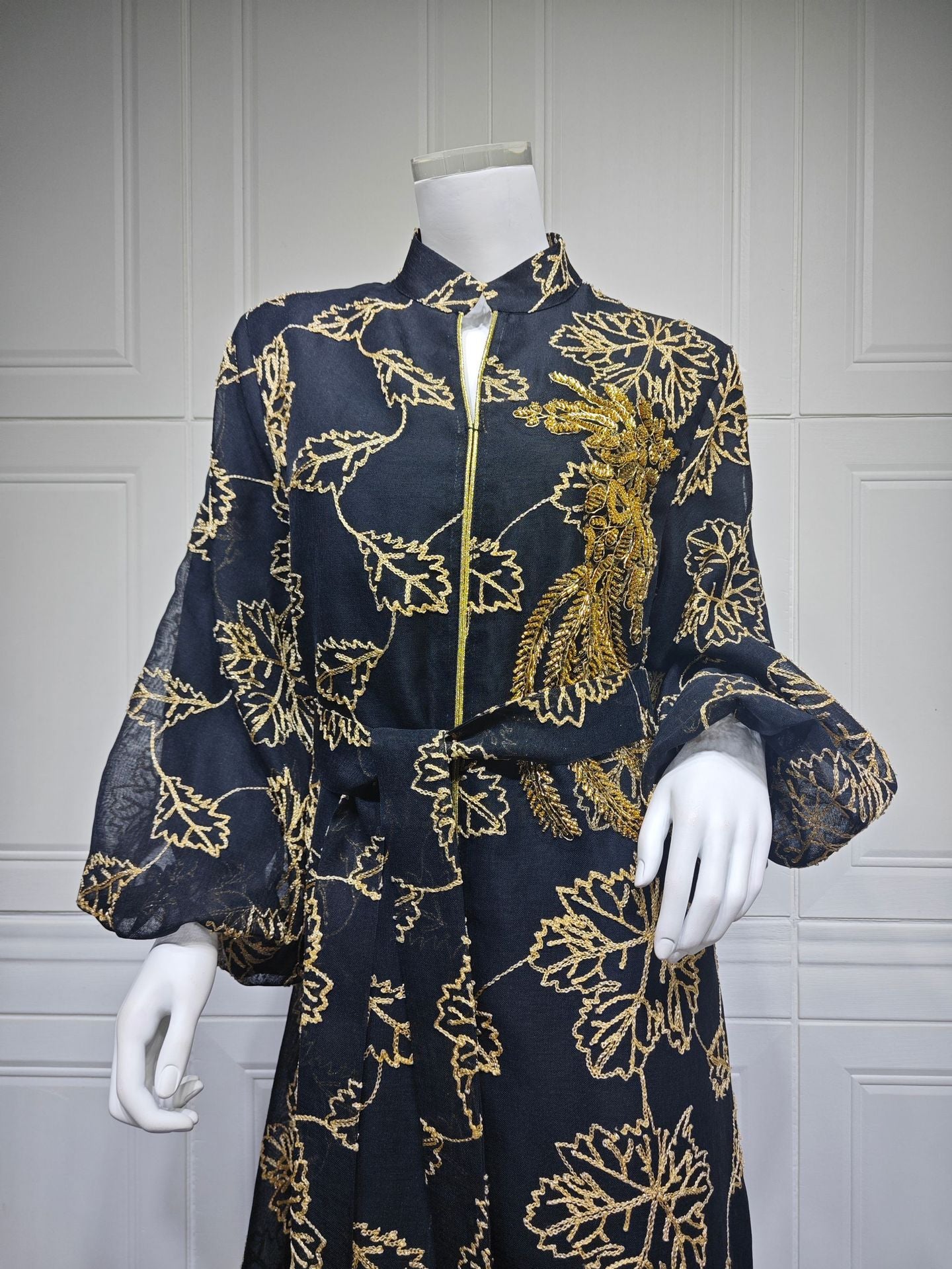 HS6651  Floral Print Long Dress, Elegant Stand-up Collar Evening Gown