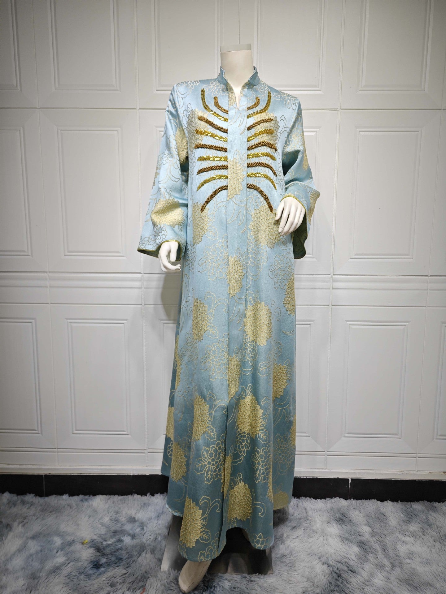 HS6656 V-neck jacquard beaded dress with elegant three-dimensional texture design