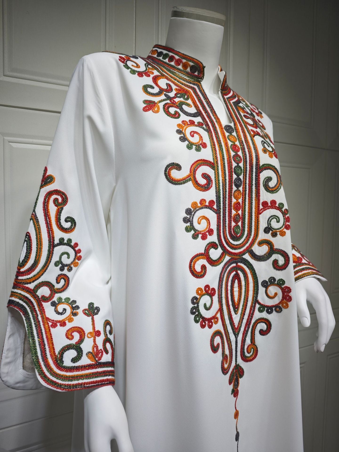 HS6652 Rope embroidery midi dress with elegant stand-up collar design