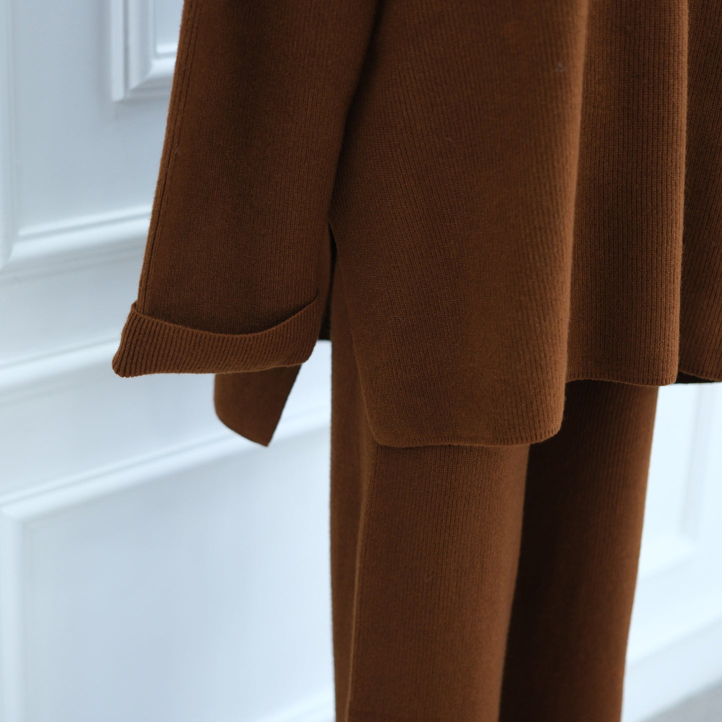 HS6599 Autumn and Winter Thickened Knitted Suit Solid Color Two-piece Suit (excluding Headscarf) Top + Trousers