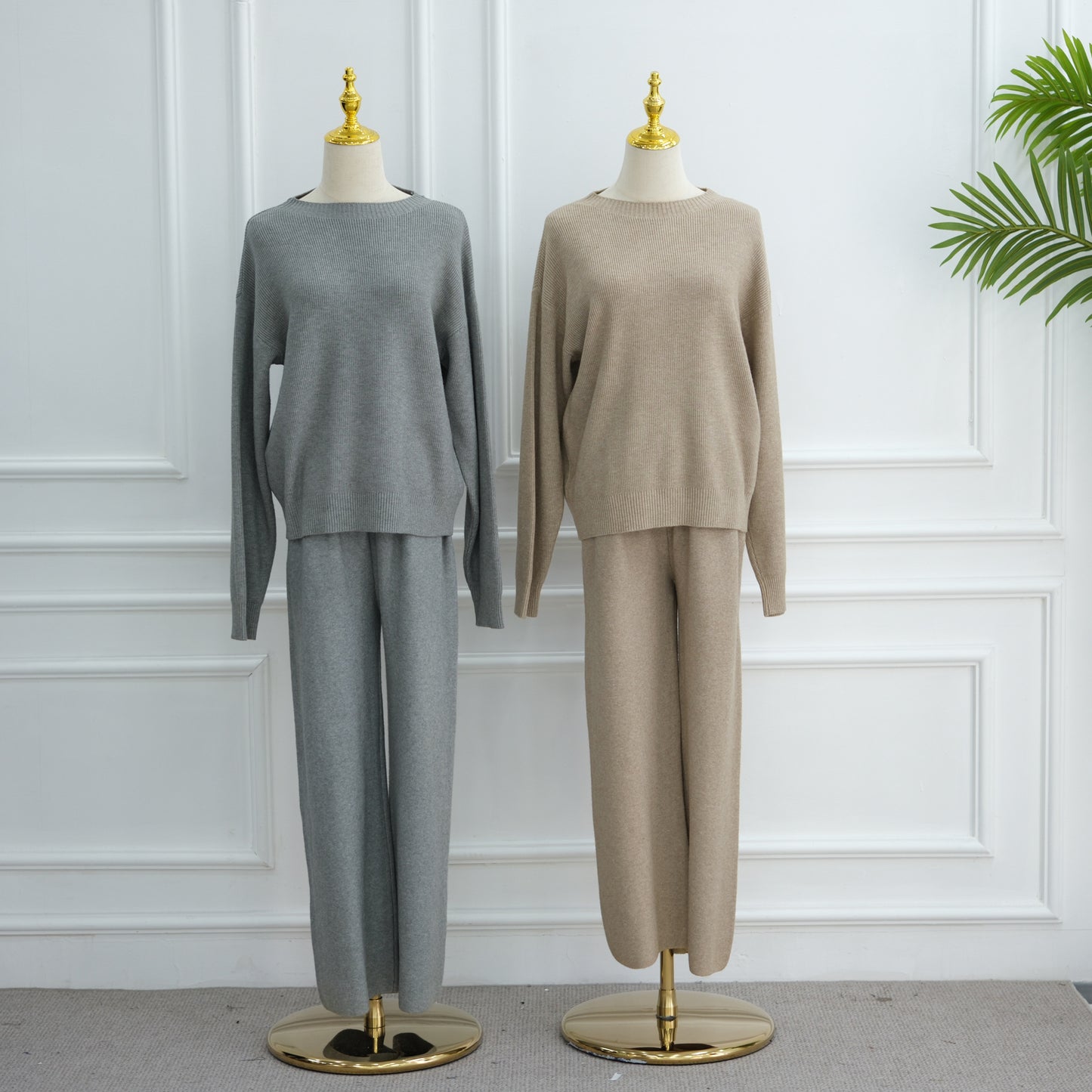 HS6595 Autumn and Winter Thickened Knitted Suit (Not Including Headscarf) | Simple Solid Color Two-Piece Suit
