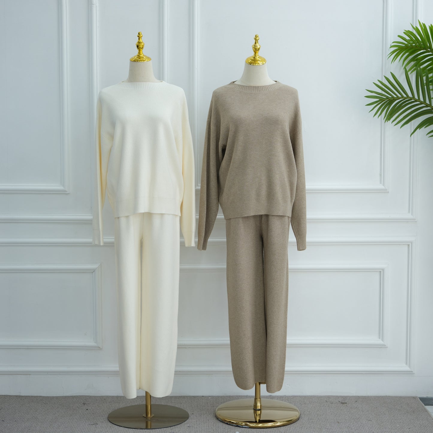 HS6595 Autumn and Winter Thickened Knitted Suit (Not Including Headscarf) | Simple Solid Color Two-Piece Suit