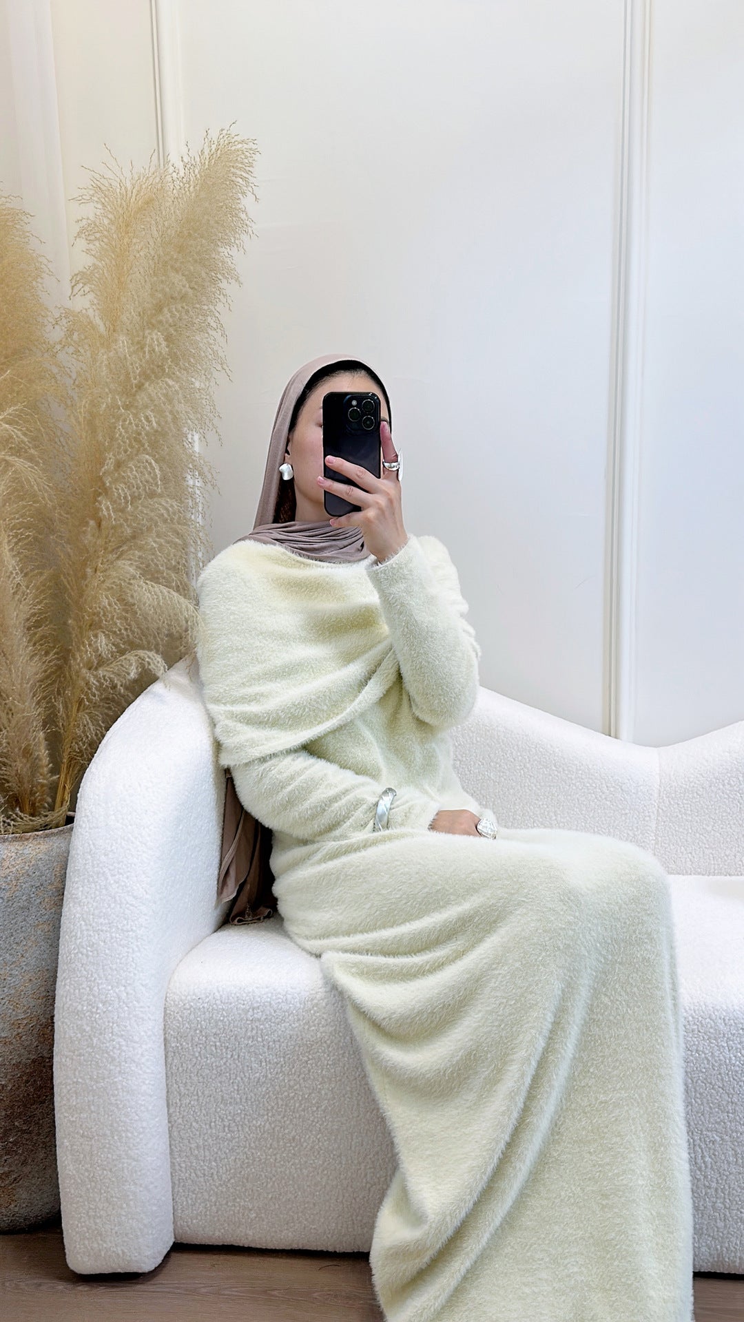 HS6604  Slim-fit Knit Sweater Two-piece Set with Shawl Design (headscarf Optional)