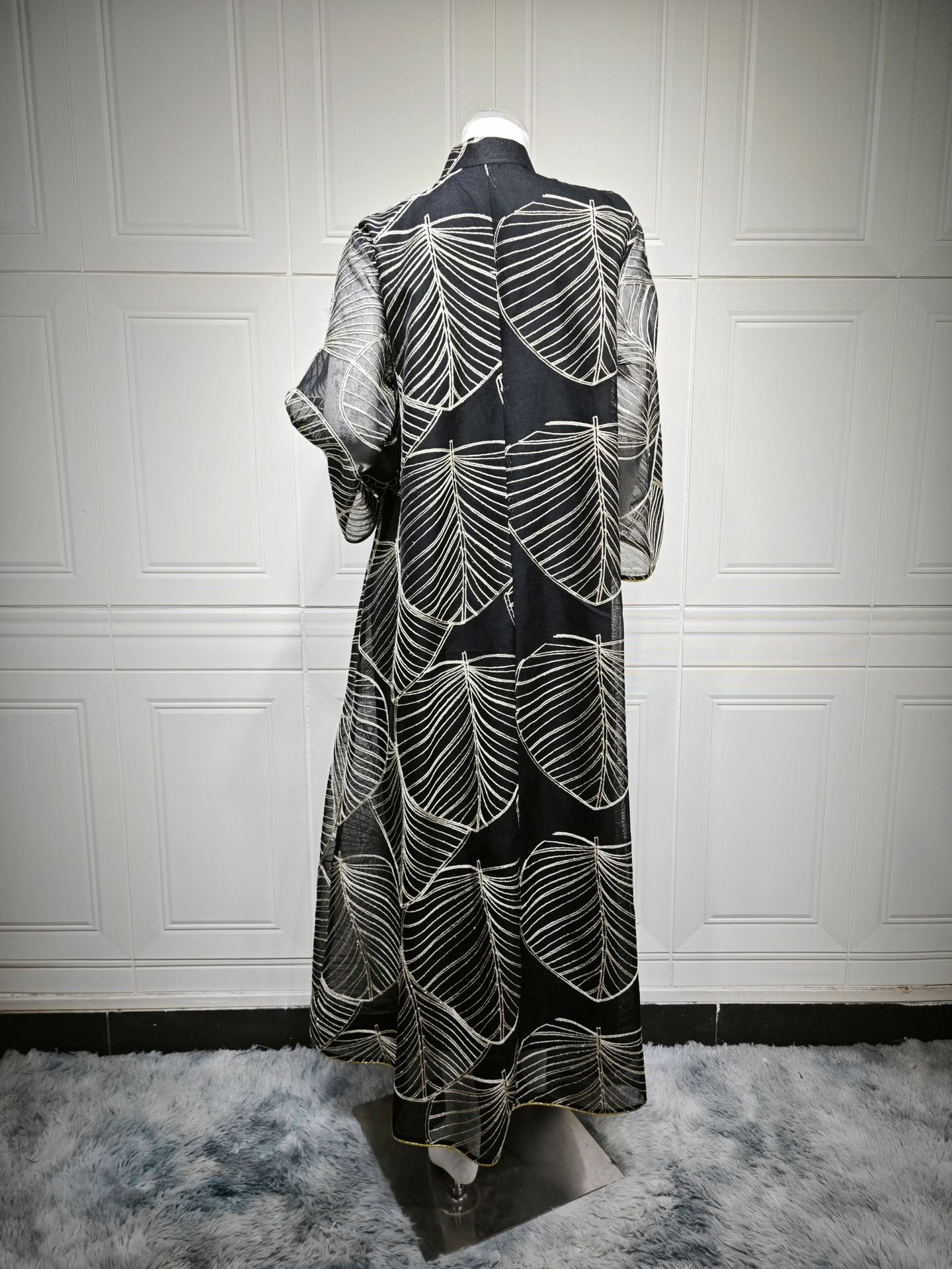 HS6657 Women's Long Robe Dress with Mesh Embroidery