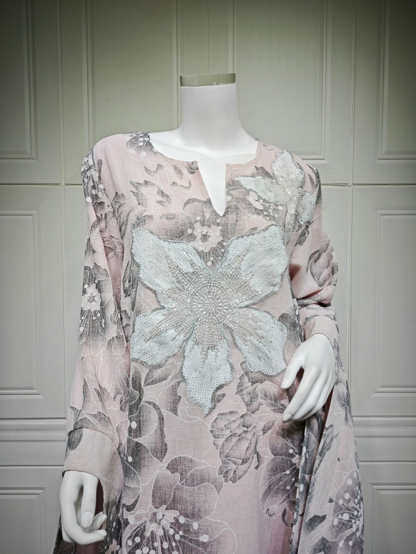 HS6639 Floral Appliqué Embroidered Long Dress