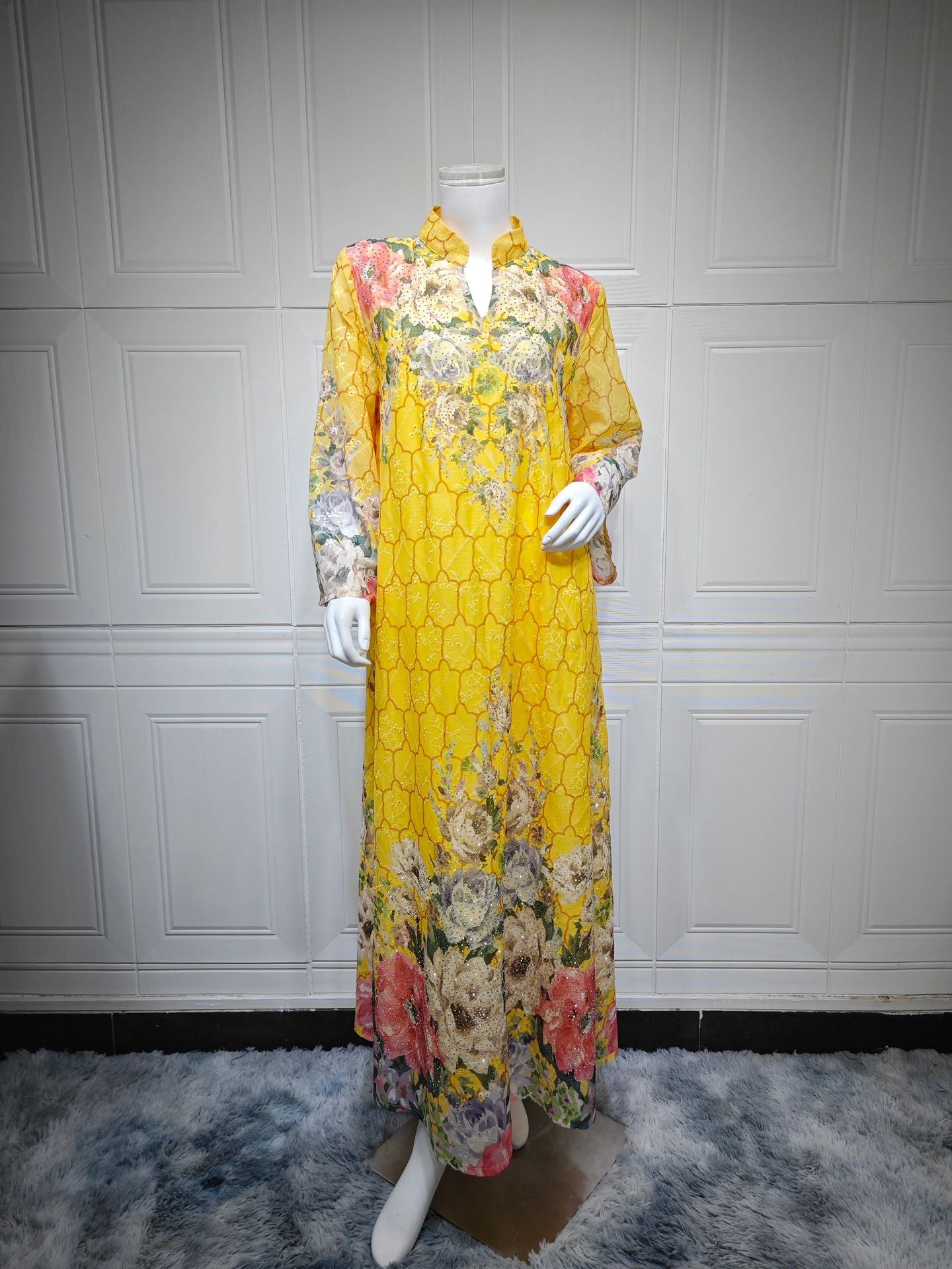 HS6636 Floral Print Embroidered Long Dress