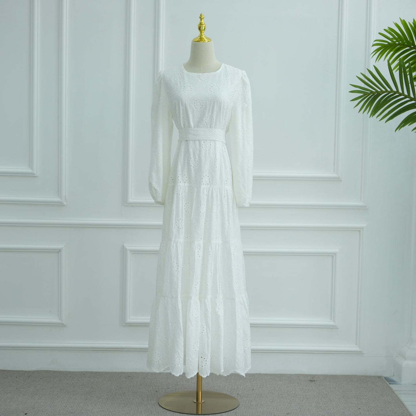 HS6630 Cotton embroidered flower long dress