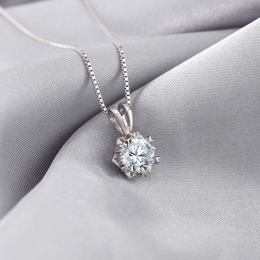1 Karat Moissanite Necklace Women's 925 Sterling Silver Light Luxury Minority Snowflake Diamond Pendant High-Grade Clavicle Chain All-Matching