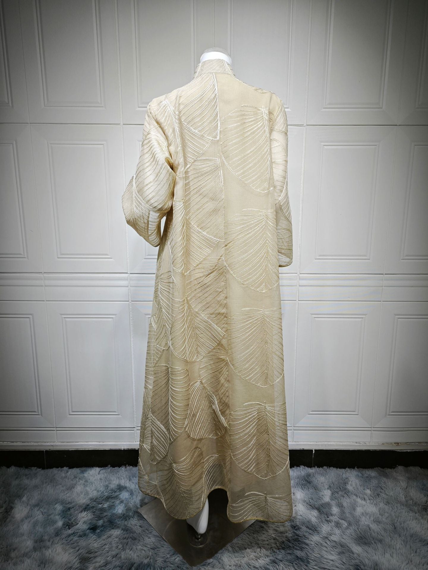 HS6657 Women's Long Robe Dress with Mesh Embroidery