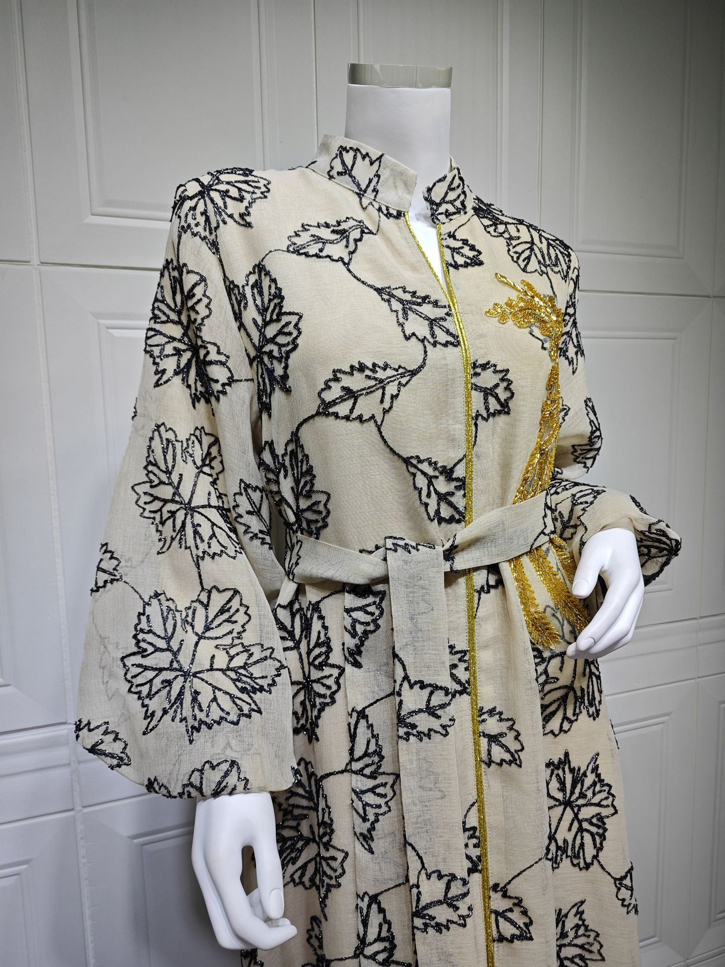 HS6651  Floral Print Long Dress, Elegant Stand-up Collar Evening Gown