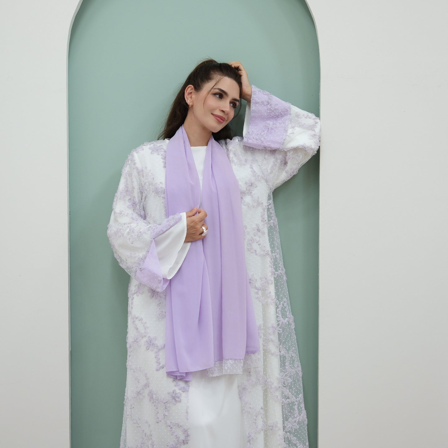 HS6622 3D flower mesh cardigan (optional headscarf and inner layer)