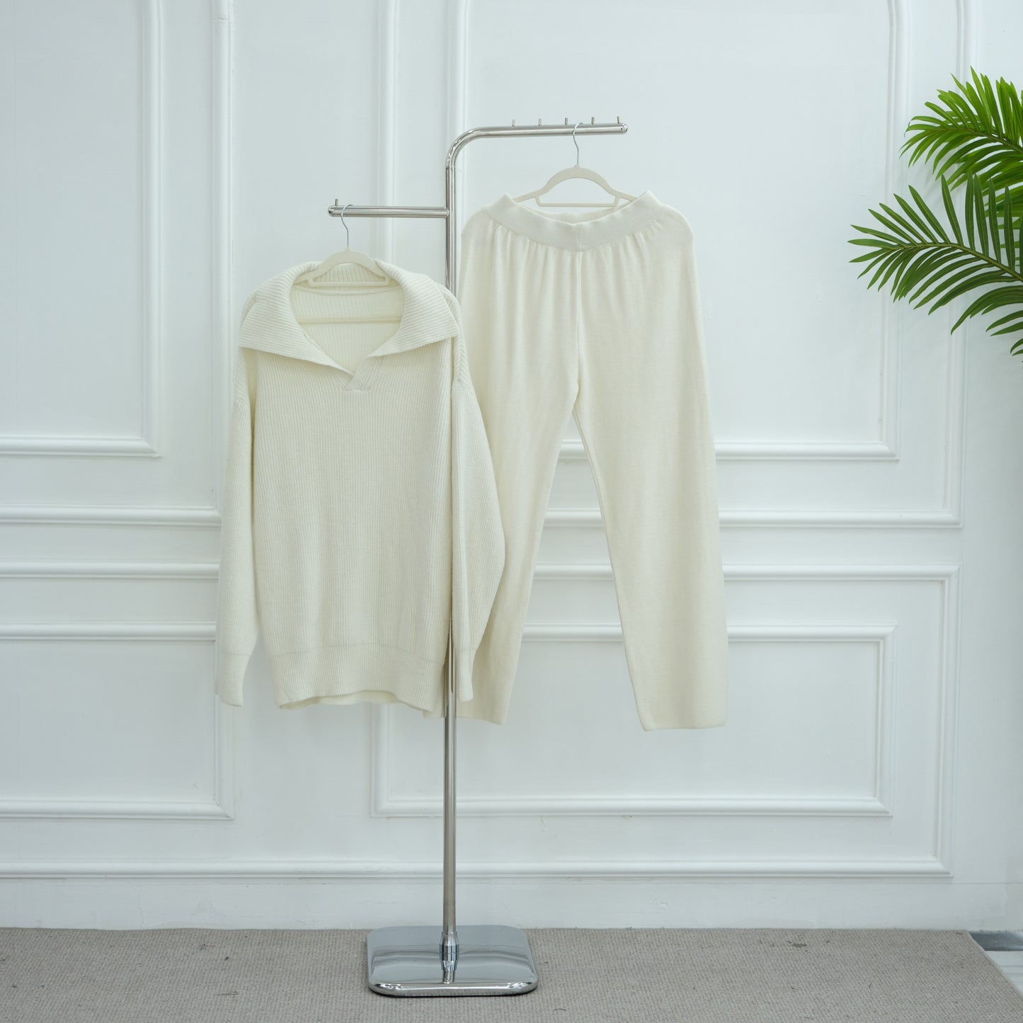 HS6594 Autumn and Winter Thickened Knitted Suit | Simple Solid Color Two-piece Suit