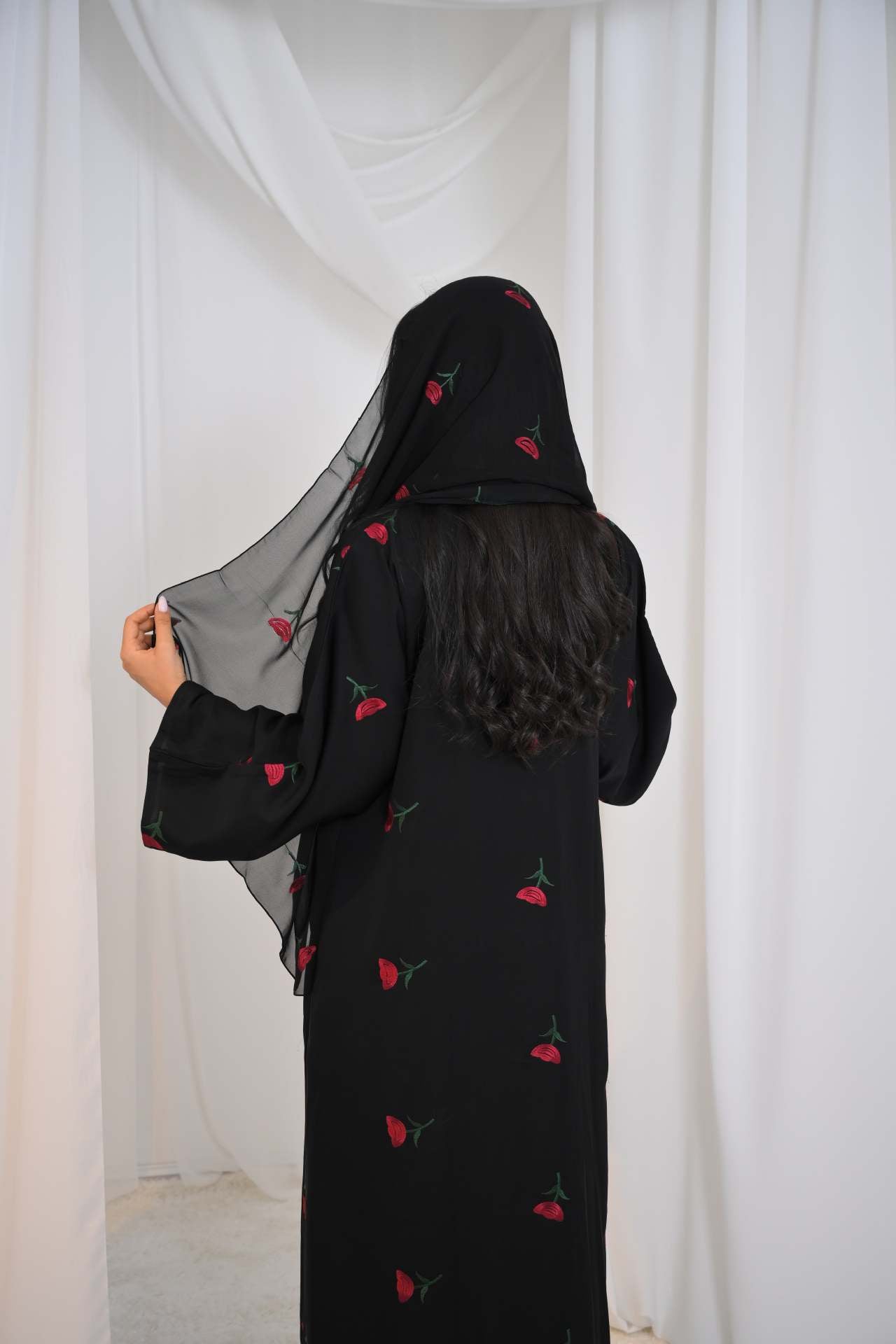 HS6631 Long cardigan with floral embroidery (headscarf optional)
