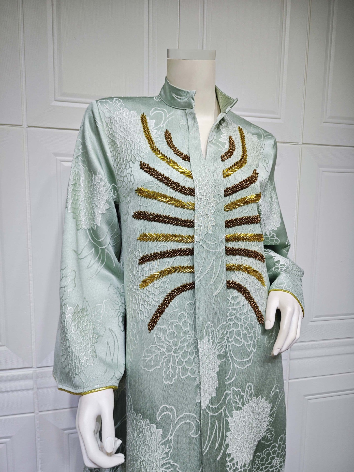 HS6656 V-neck jacquard beaded dress with elegant three-dimensional texture design