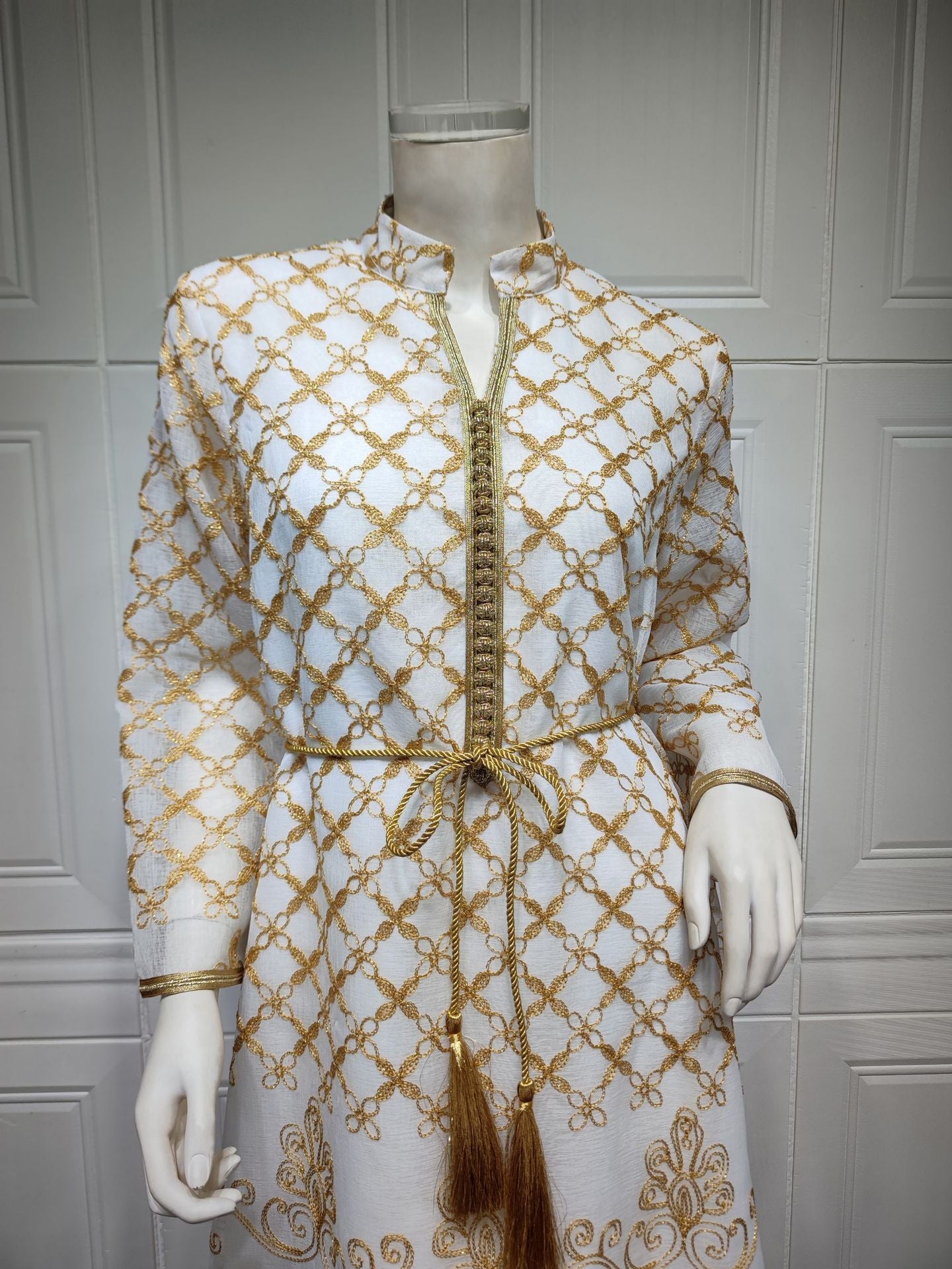 HS6640 Elegant Openwork Embroidered Abaya Long Dress