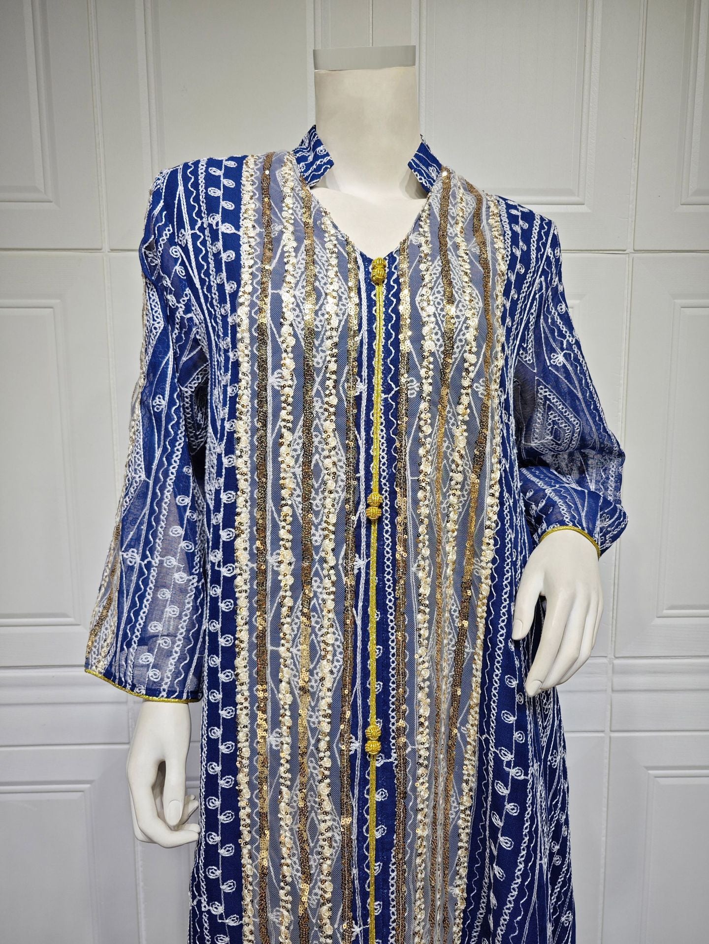 HS6662 Mesh embroidery sequin patchwork long-sleeved dress, loose robe style