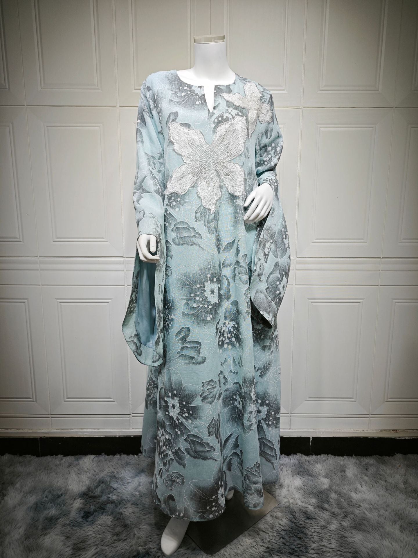 HS6639 Floral Appliqué Embroidered Long Dress