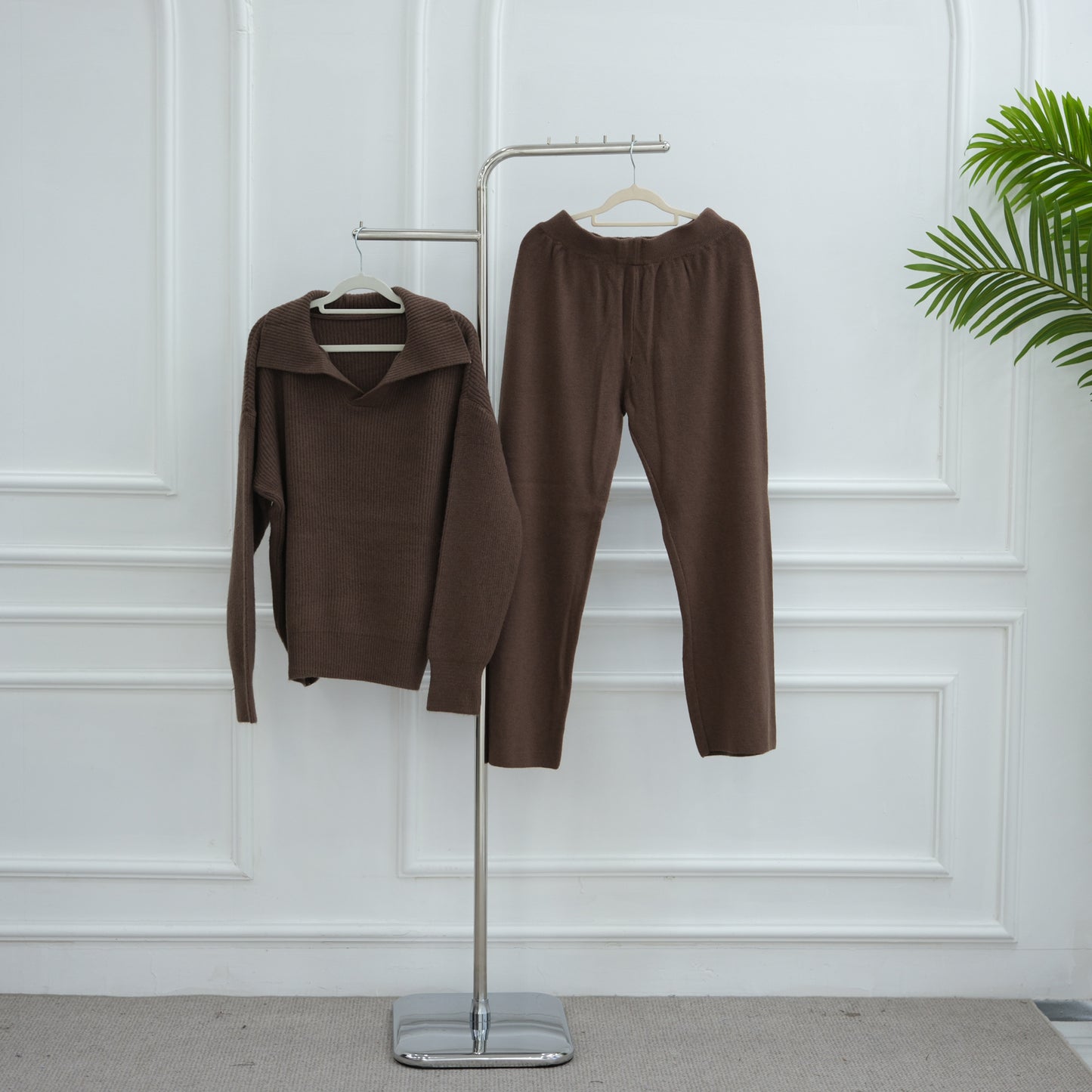 HS6594 Autumn and Winter Thickened Knitted Suit | Simple Solid Color Two-piece Suit