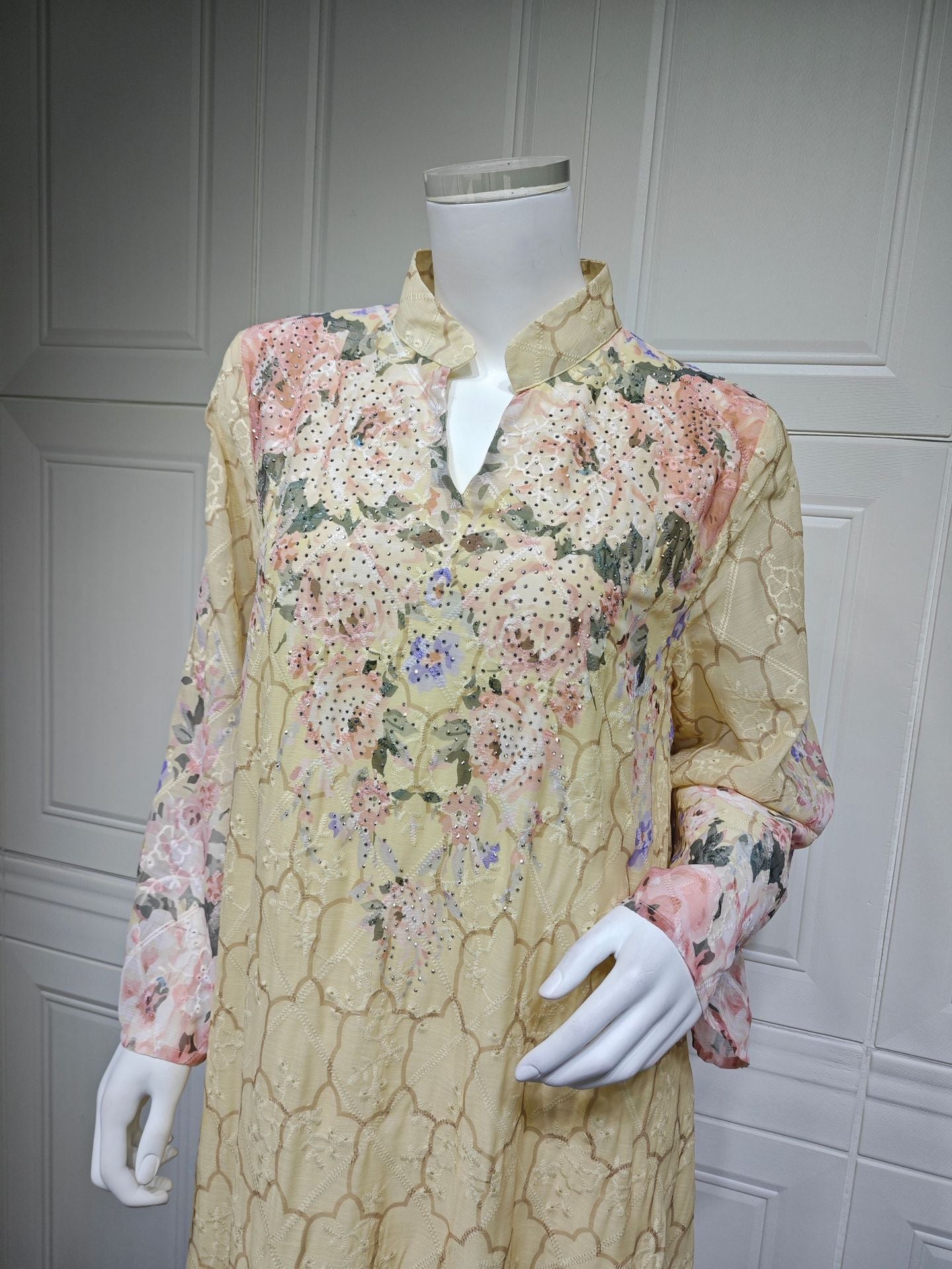 HS6636 Floral Print Embroidered Long Dress