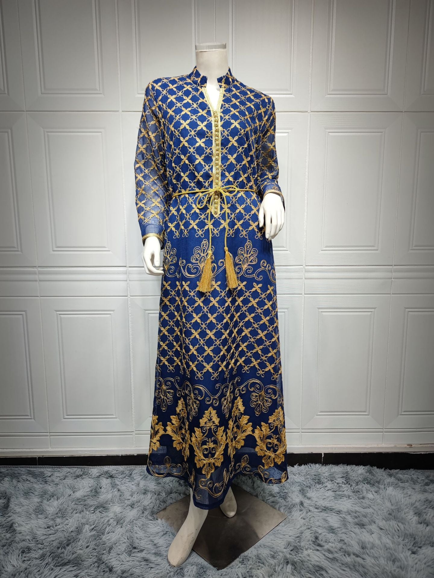 HS6640 Elegant Openwork Embroidered Abaya Long Dress