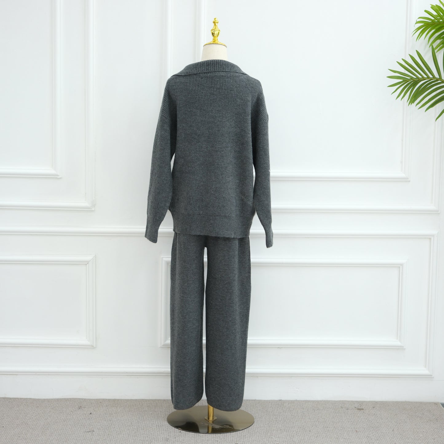 HS6594 Autumn and Winter Thickened Knitted Suit | Simple Solid Color Two-piece Suit