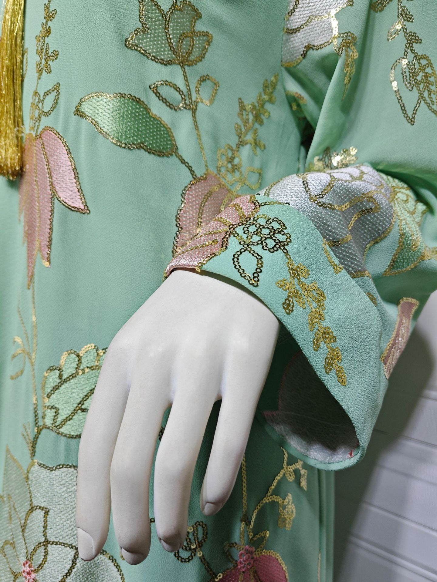 HS6649 Sequined Embroidered Tassel Long Robe, Elegant and Sophisticated Dress