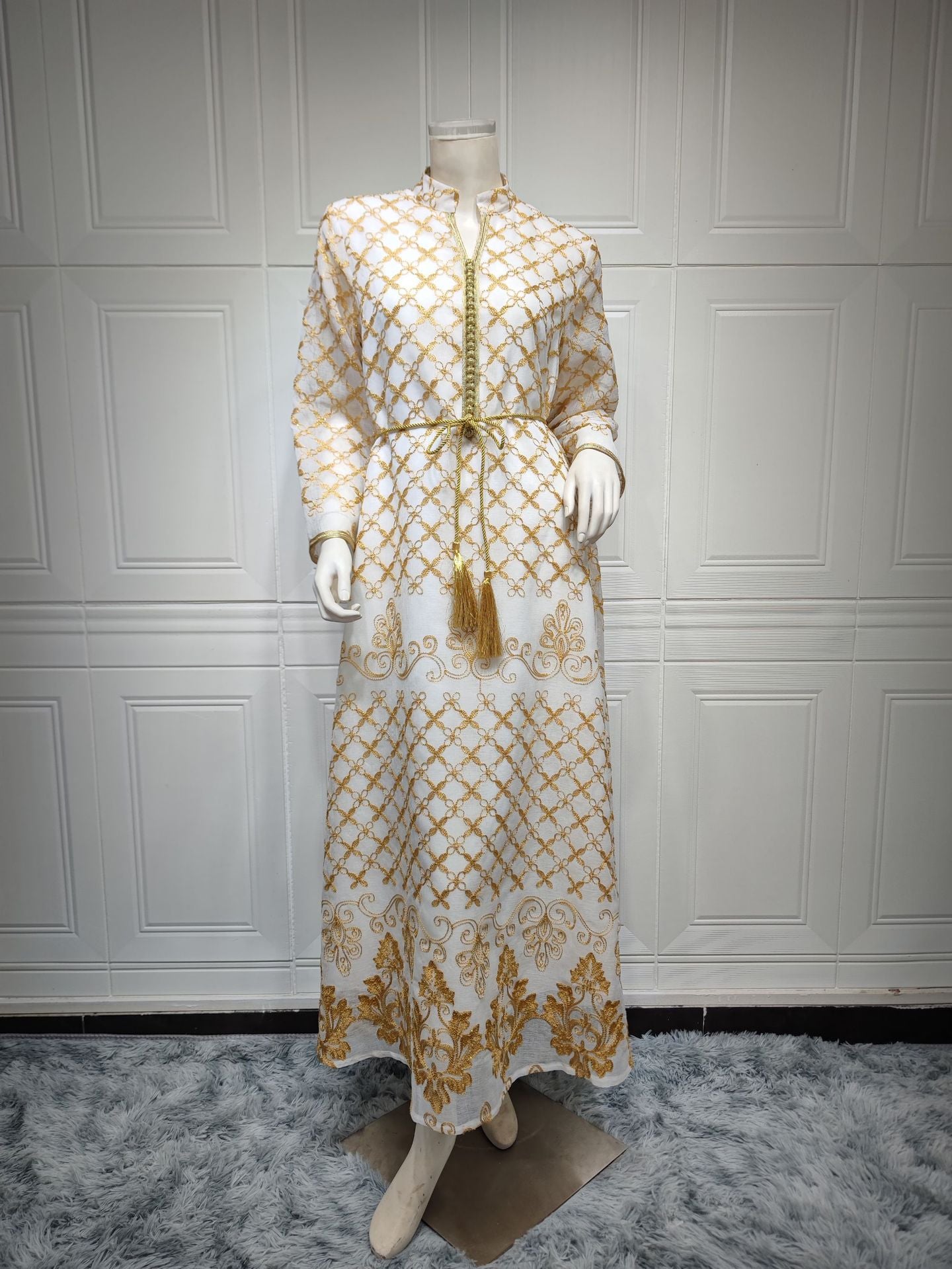 HS6640 Elegant Openwork Embroidered Abaya Long Dress